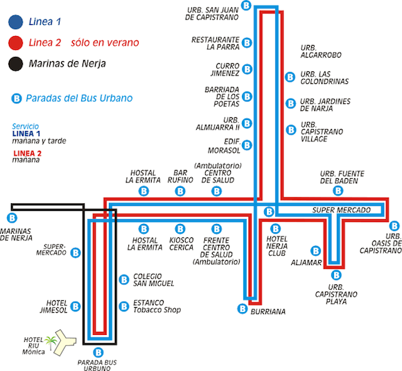 Lineas de autocares urbanos de Nerja